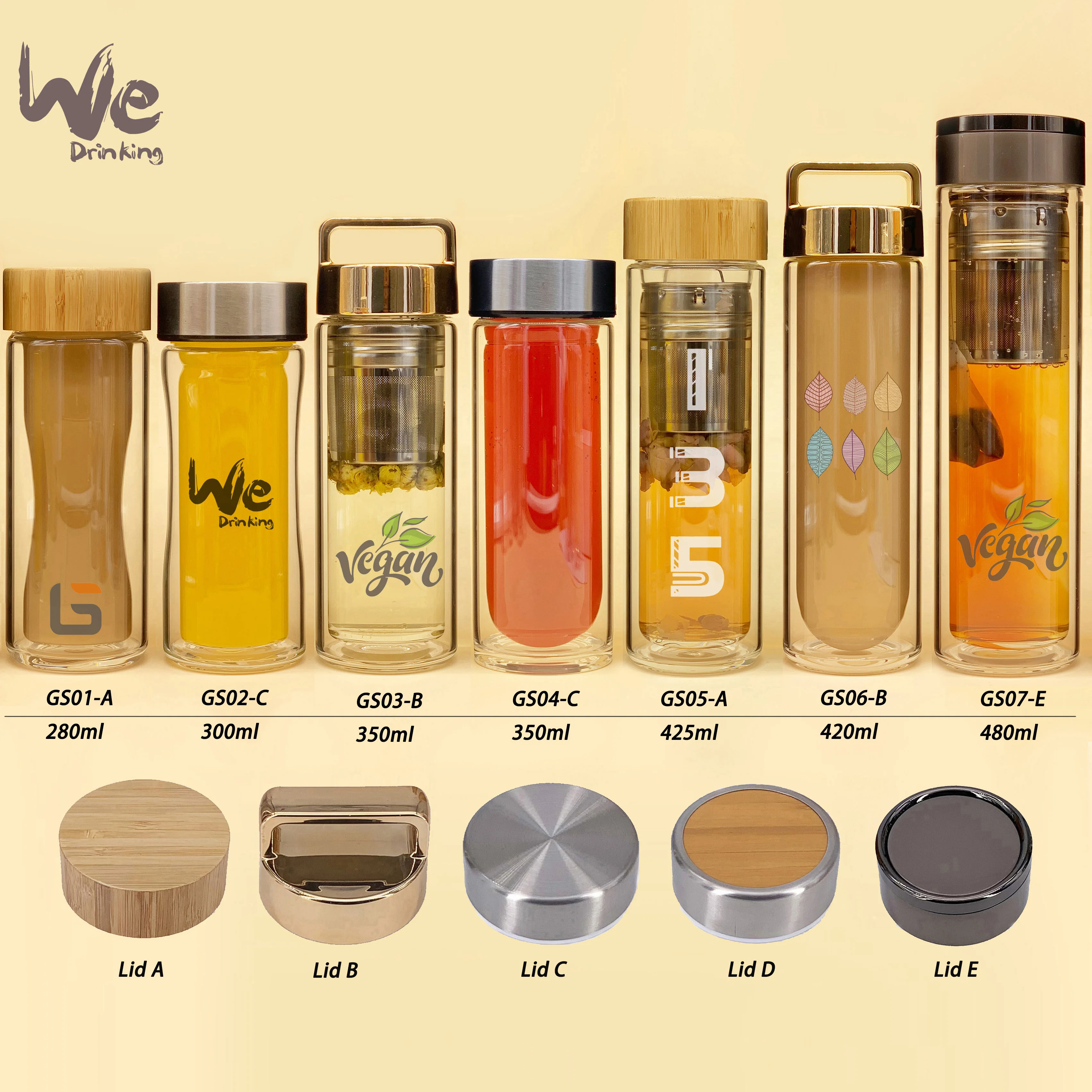 GS07-E 480ml High Borosilicate Glass Water Bottle with Filter and Steel Lid for Loose Leaf Tea  Coffee and Milk