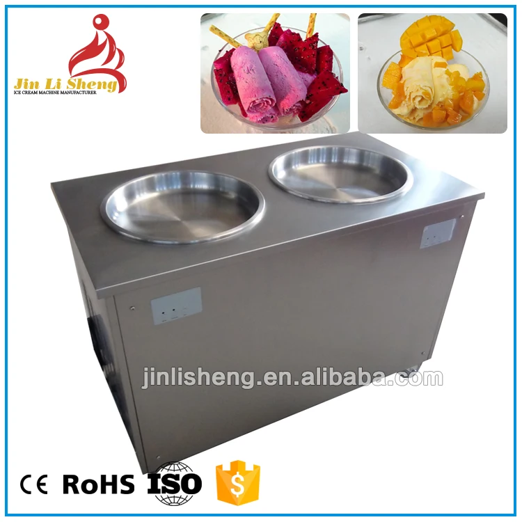 Double Pan Instant icecream Ice Roll Thailand Stir Fry Fried Ice Cream Machine Fried Ice Cream Roll Machine W/Topping Containers