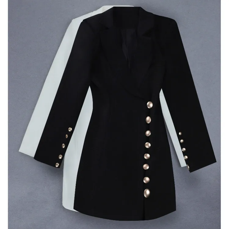 Low Moq Clothing Manufacturer Elegant Lapel Collar Long Sleeve OL Blazer Mini Dress