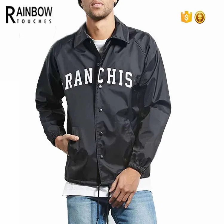 New Mens Printed Words Front Nylon Windbreaker Coaches Jacket