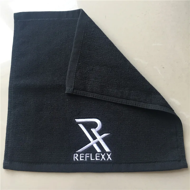 Black cotton washcloth with embroidery custom logo