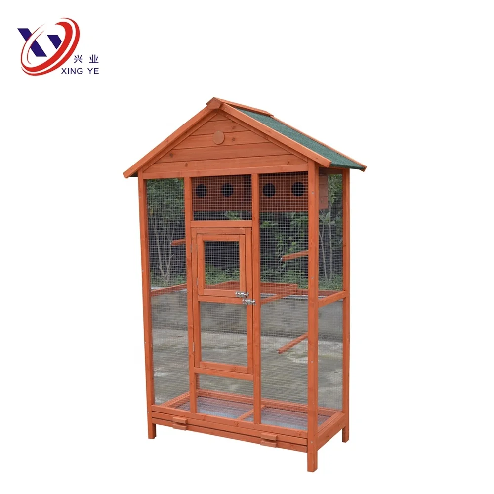 Newest solid fir wood brid cage with 2 nesting box&2 metal tray&3 perches