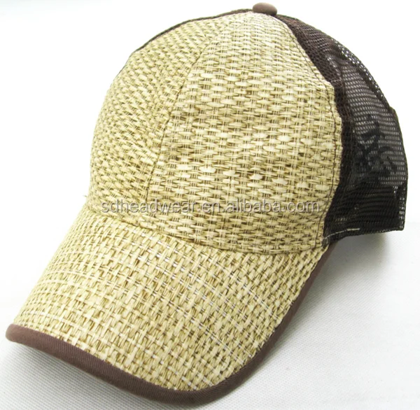 High quality summer blank bamboo weave trucker mesh baseball cap
