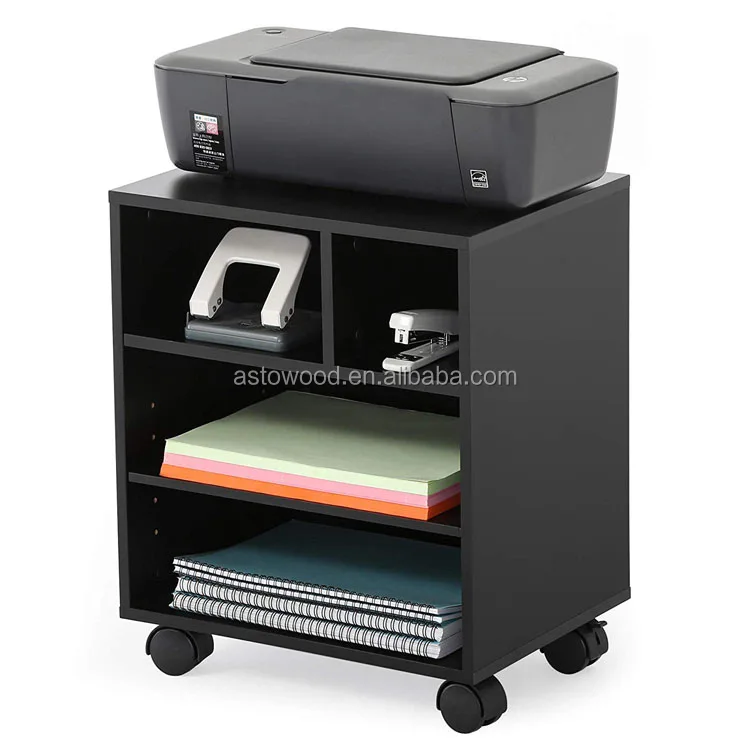 office file cabinet for printer stand with shelf and movable wheels in black color muti use