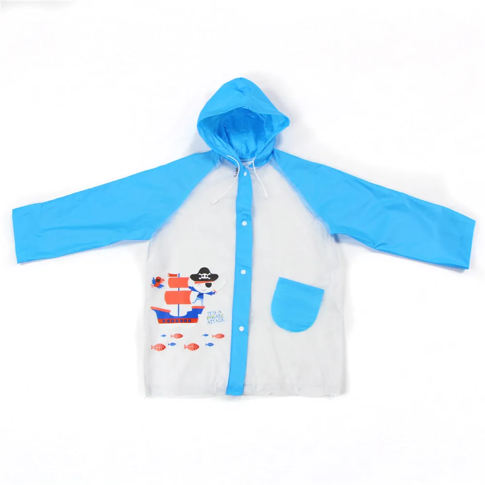 Hiking blue PVC Cartoon Waterproof Children Rain Coat For Kids