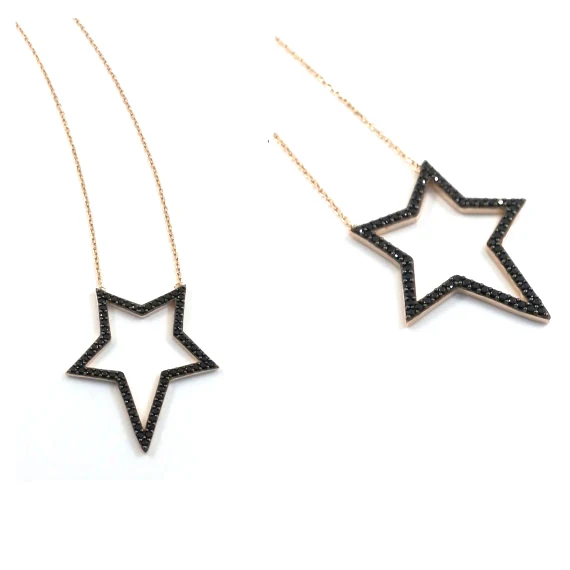 2023 925 стерлингового серебра по индивидуальному заказу Прямая доставка хит продаж одежда на Рождество для девочек дизайнерское позолоченное Черный cz звезда кулон