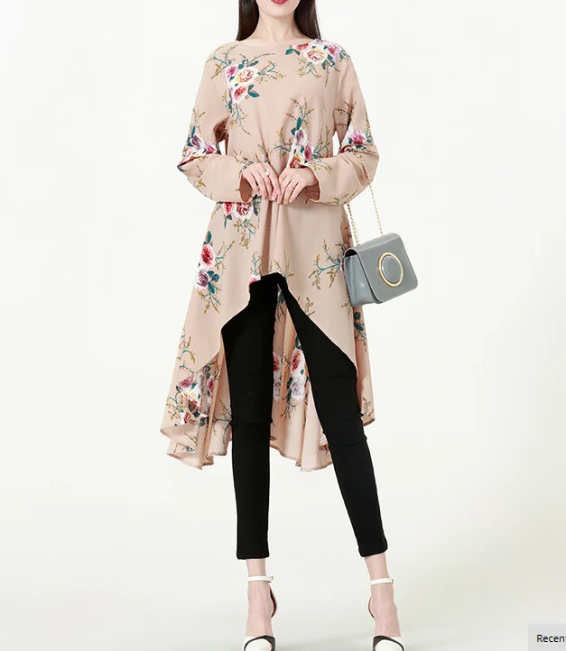 2022 oem service pretty Islamic clothing arabic muslim printed tunic top for women