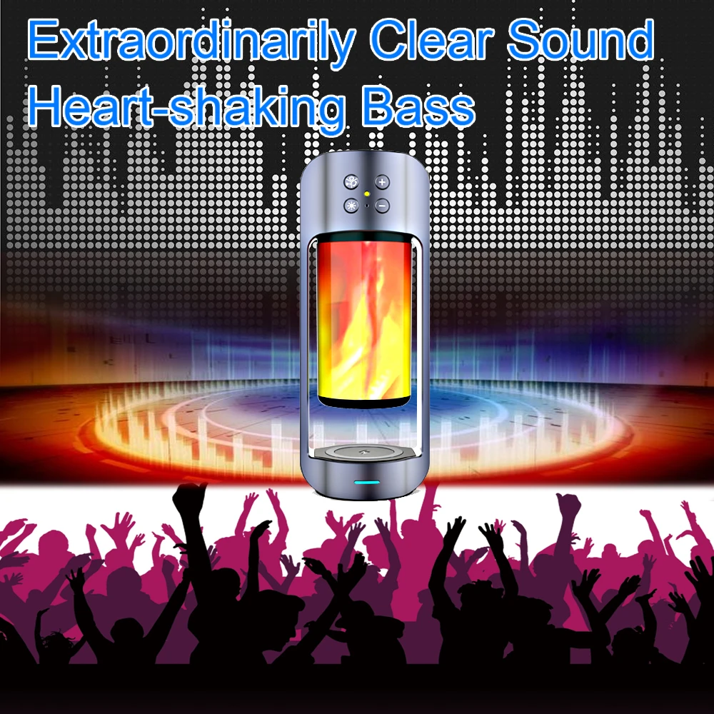 wireless speaker flame LED night light & TWS function with wireless charger support TF card and USB