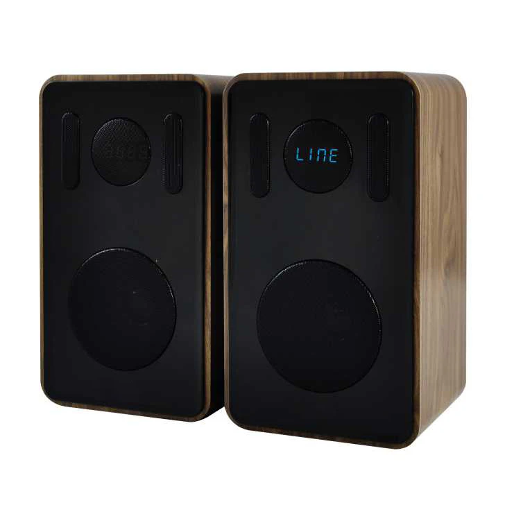  Wooden 2.0 Stereo Computer Bookshelf Speakers With 50W USB TF AUX FM Radio PC/Laptops/Desktops/Phone