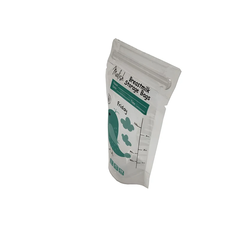Custom printed BPA Free transparent stand up breast milk storage packaging pouch bag with double zipper