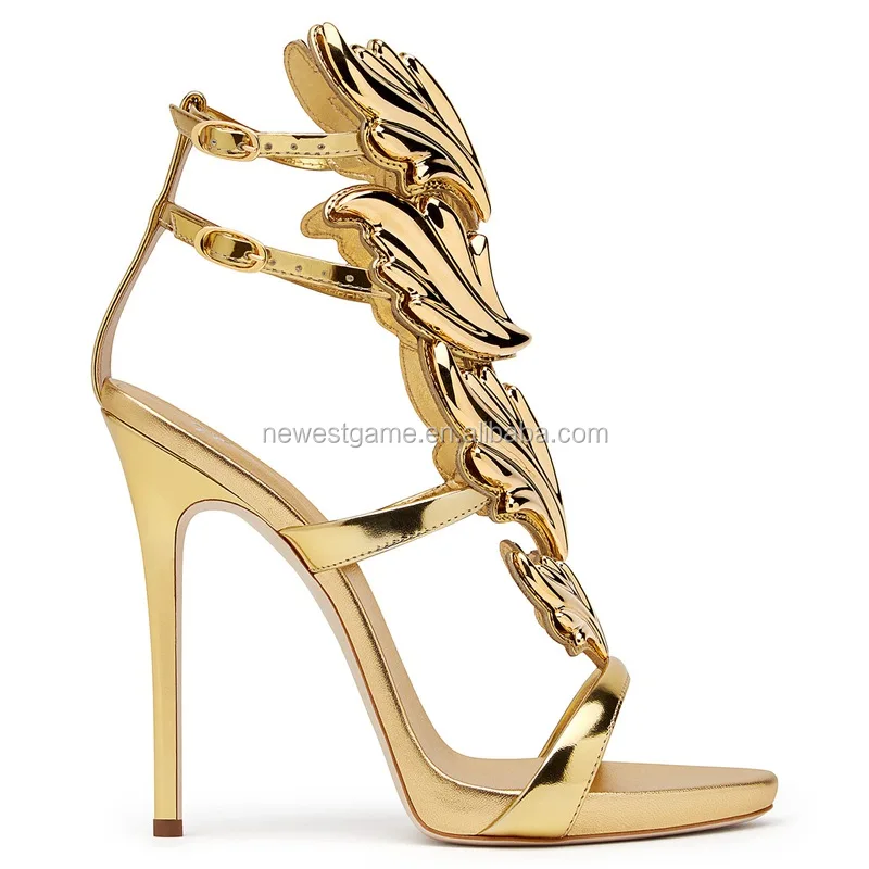 
Gold Leaves European American Fashion Sandals Elegant Woman Party Night Club Ladies Extreme High Heels Shoes 