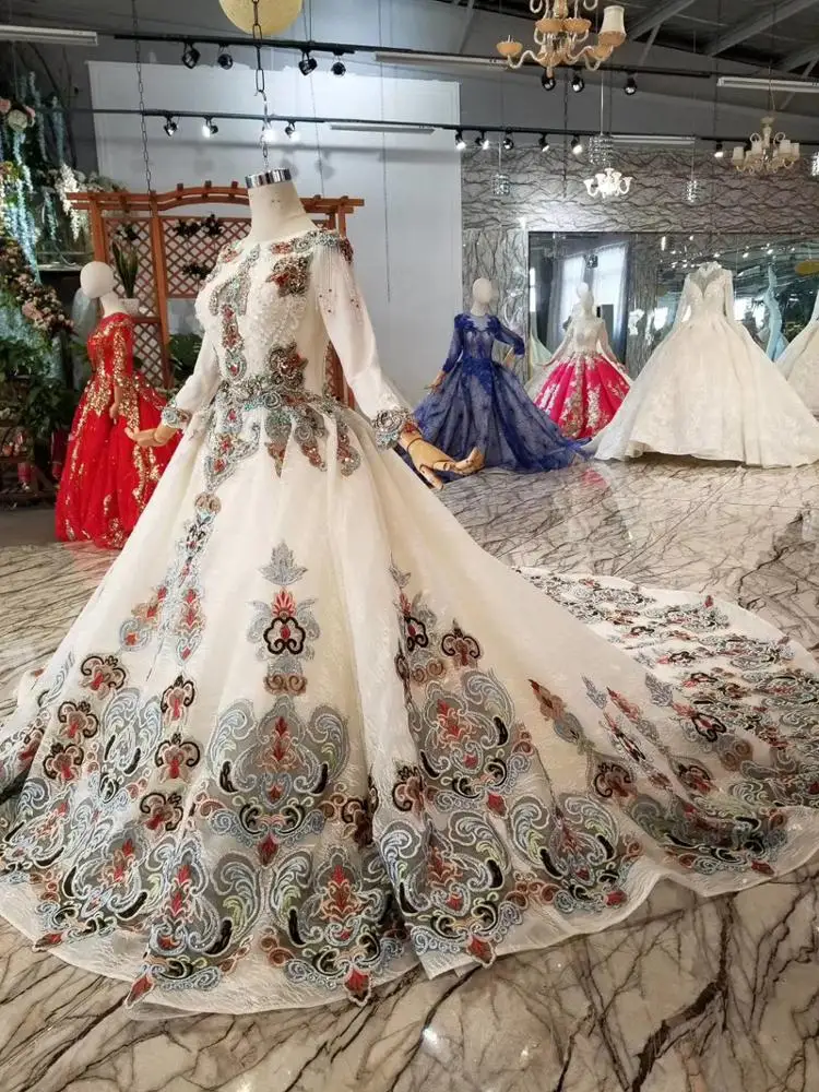 HTL075 Evening Dress Women Gorgeous Long Sleeve Prom Dress Sexy Applique Beading Ladies Party Dress 2019