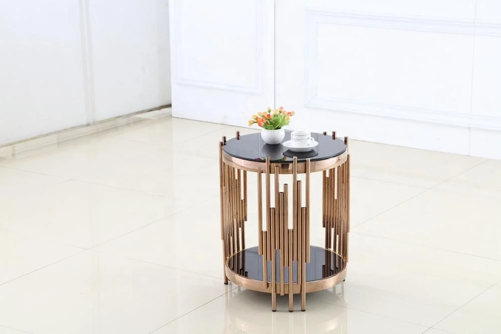 
2020 New Interior Design Modern Furniture Gold Brass Luxury Glass Top Stainless Steel Living Room Sets 