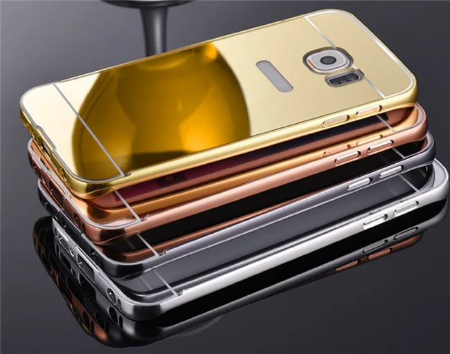 Gold Plated Metal Acrylic Aluminum Mirror Back Bumper Cell Phone Cover Case For iPhone For Samsung Galaxy S4 S5