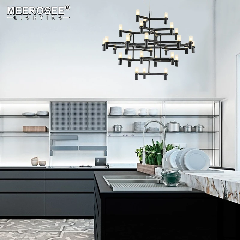 MEEROSEE American Style Modern Pendant Chandelier Lighting Fixture Gold/Black/ Chrome Hanging Illumination For Villa MD85289