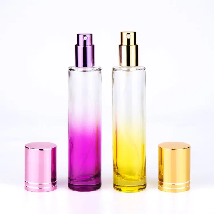 Beautiful new 50ml empty cylinder shape spray pump 50 ml gradient cylindrical thick perfume glass bottle