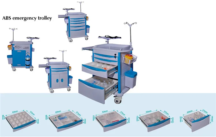 BT-EYN10 5-drawers abs plastic emergency drugs equipment hospital ward patient medical cash cart trolley with wheels price