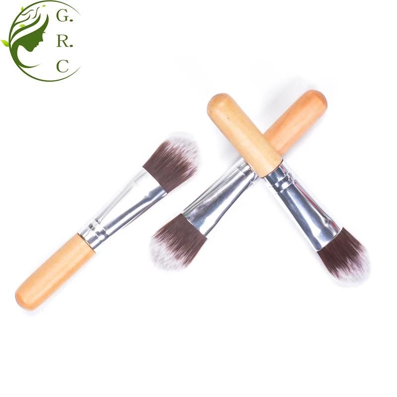 Single Wooden Private Label Short Handle 9cm Length Mini Liquid Makeup Custom Logo Cosmetic Mask Makeup Kabuki Foundation Brush