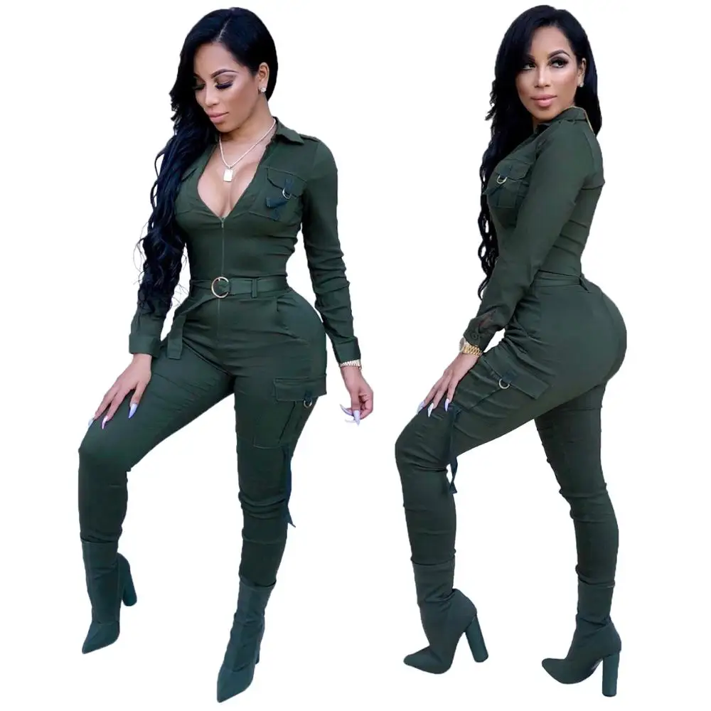 MOQ 1PC autumn women clothing 2019 long sleeve  bodycon jumpsuit sexy