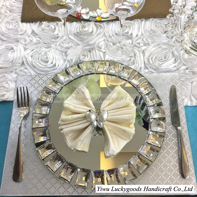 LCK085 2019  New design beautiful diamond mirror charger plates  for wedding supplies