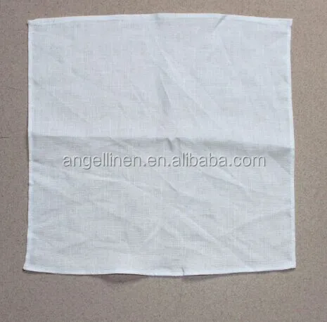 wholesale high quality textile pure flax linen fancy handkerchief with piping hem