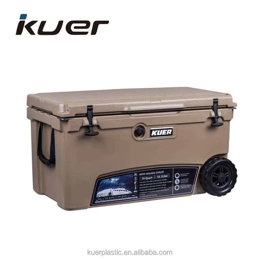 70QT long time outdoor fishing use roto-mold cooler box with wheel