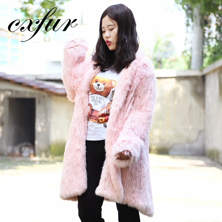 CX-G-A-139E Cheap Price Wholesale Knitted Rabbit Fur Coat Women