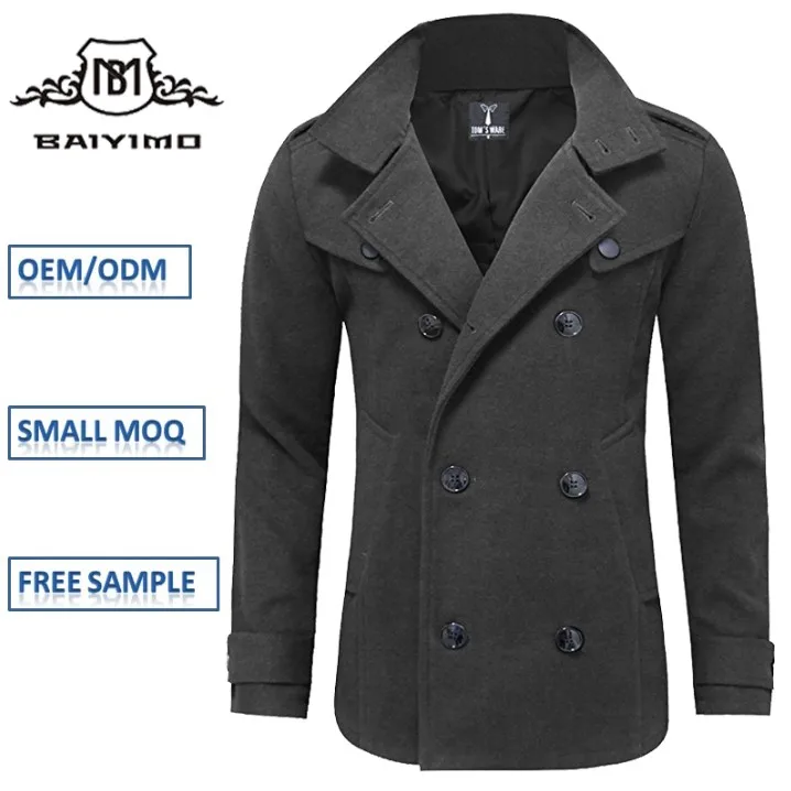 Man Coat Fashion Classic Wool Double Breasted Winter OEM Service Woven Long Solid Thick Raw Plain Dyed Woolen Support Button