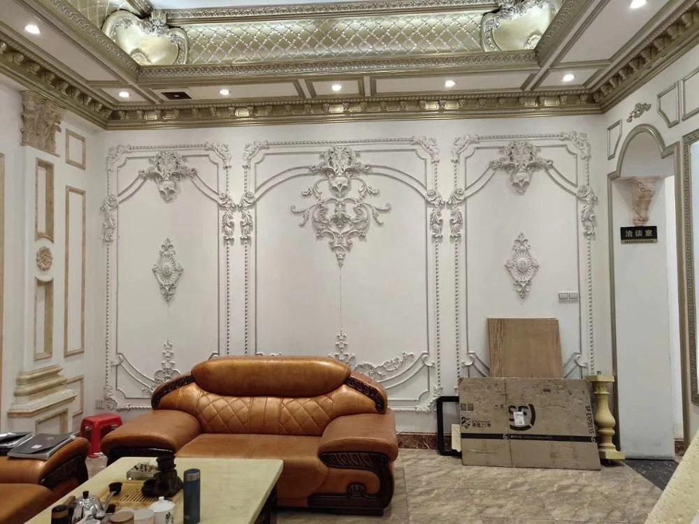 Polyurethane Crown Moulding Flexible Foam Molding White Ceiling Cornice Types