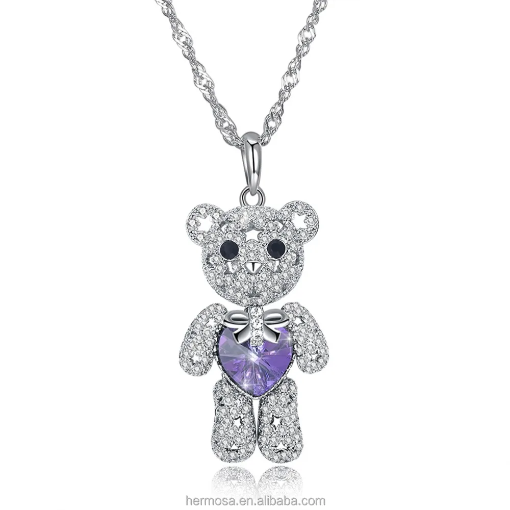 
Hermosa Jewelry Austria Aurora Crystal Necklace Pendant 925 Sterling Silver Bear Shaped Gifts For Girls 
