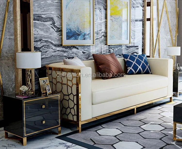 OE-FASHION luxury gold stainless steel wedding sofa