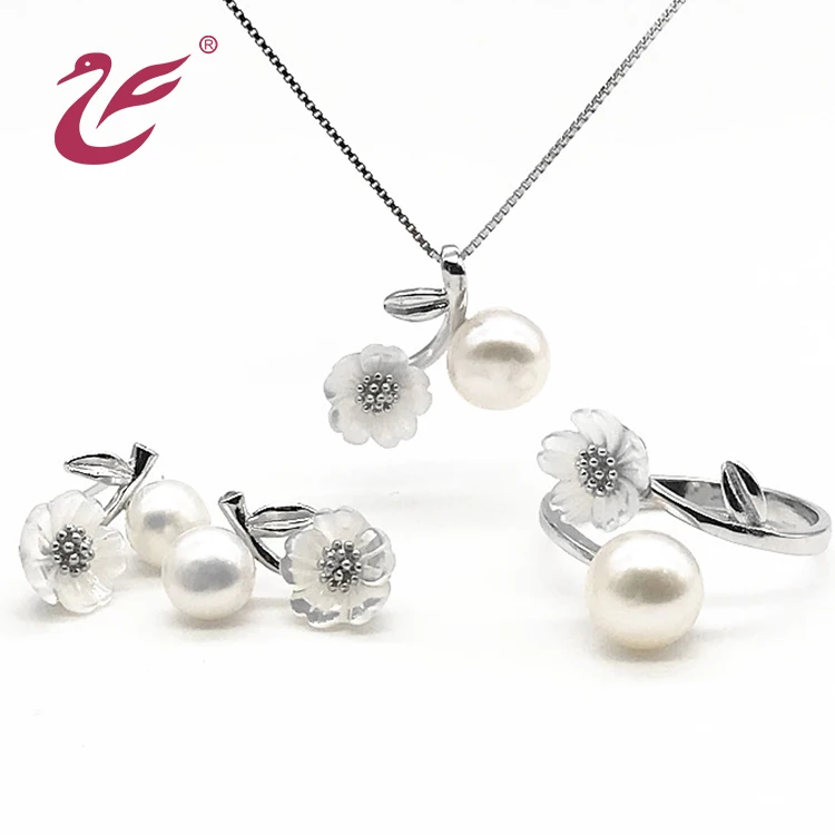 China wholesale custom african flower jewelry set bridal 925 Sterling Silver necklace earring rings shell jewelry sets