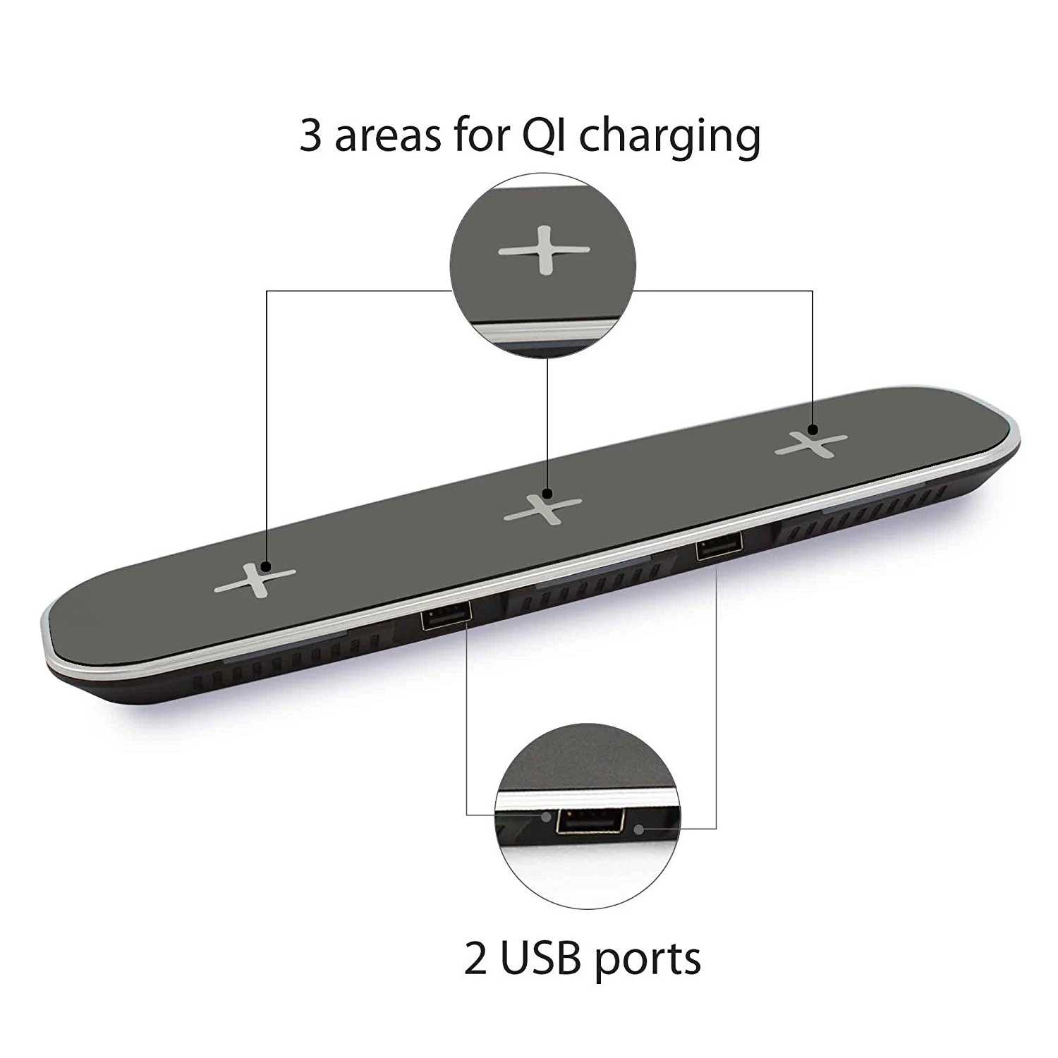 QI Wireless Charging Triple Pad 2 USB ports Wireless charger station for iPhone and Samsung