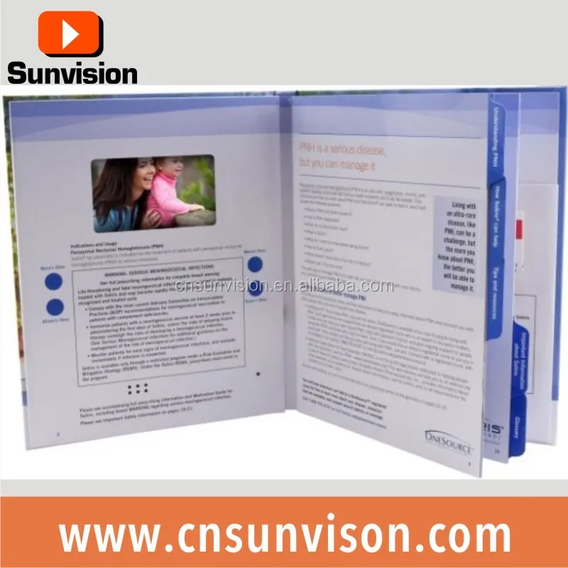 Sunvision accept custom order folded craft paper 7 inch TFT LCD display screen video brochure for advertising