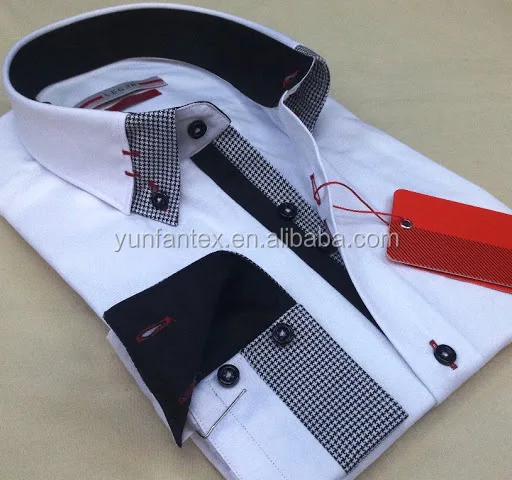 2021 Italian fashion cotton contrast collar and cuff double collar shirt for men