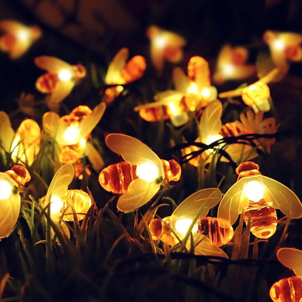 30 LED Solar Powered Honey Bee String Light Outdoor Honeybee Fairy String Lights for Garden Patio Flower Trees Lawn Landscape
