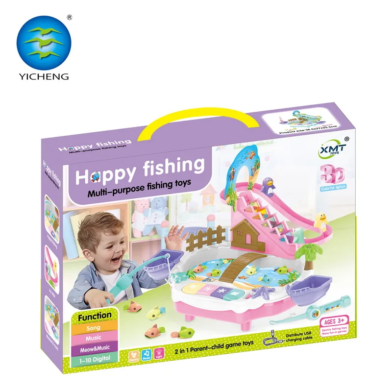 Lovely Battery Operated fishing game toy USB sound music poetry electric musical fishing game machine