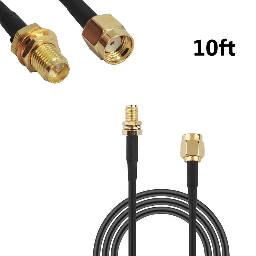 3m(10FT) RP-SMA Male to Female Wifi Antenna Connector Extension Cable Black (RG174-3M-N)