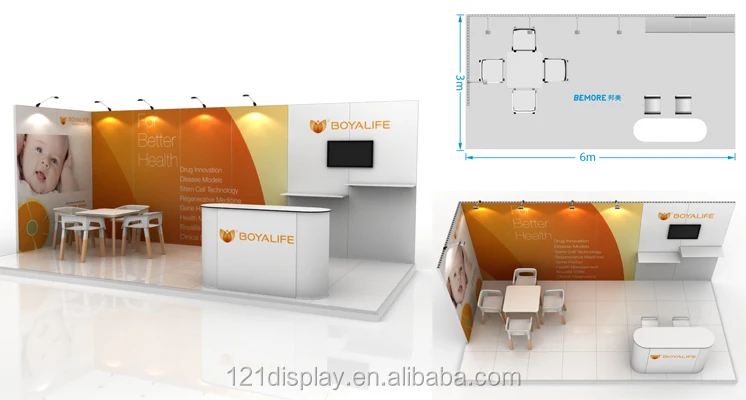 
3x6 re-usable modular exhibition booth stand design in aluminum 
