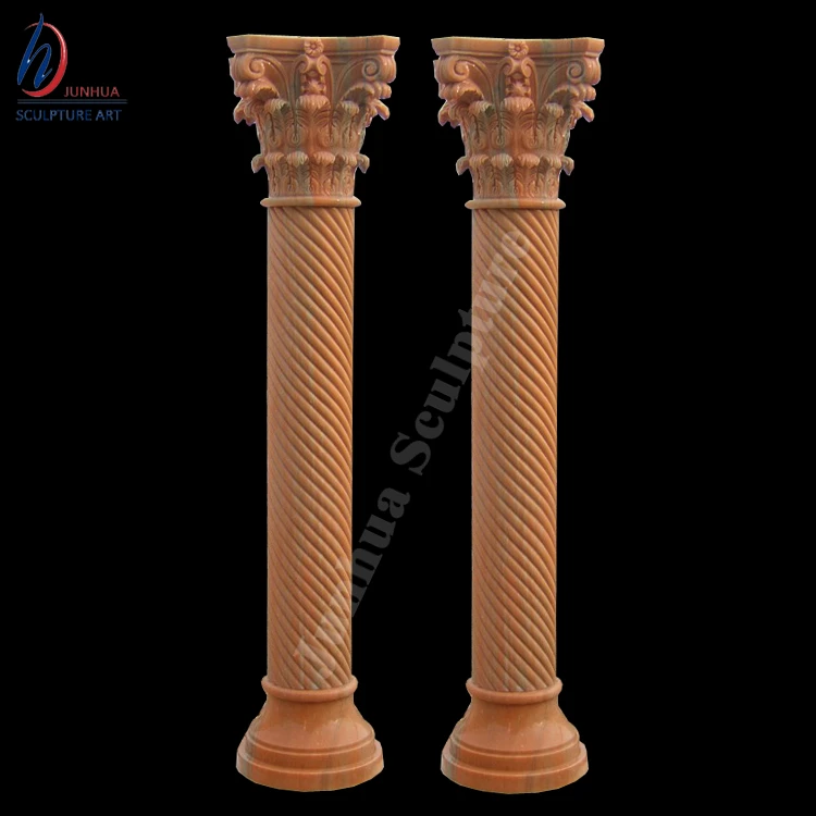 Carved Double Garden Yellow Stone Column Price for Sale