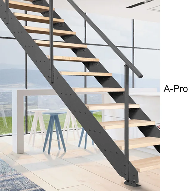 Contemporary low cost floating staircase design with wood tread