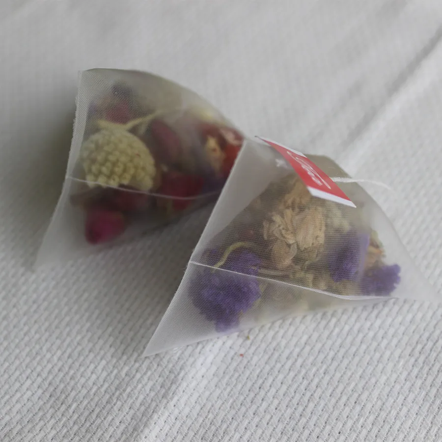 Customized biodegradable nylon mesh drawstring empty tea bags for loose tea