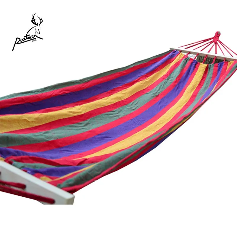 RO-15 ROUTMAN Folding 2 Person Double Outdoor Portable Camping Canvas Hammock with Wooden Stick
