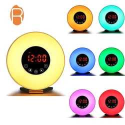7 nature sound and snooze light led sunlight radio digital sunrise alarm clock with sunset simulation
