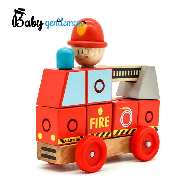 High quality vehicle toy mini wooden fire truck toy for children Z04348A