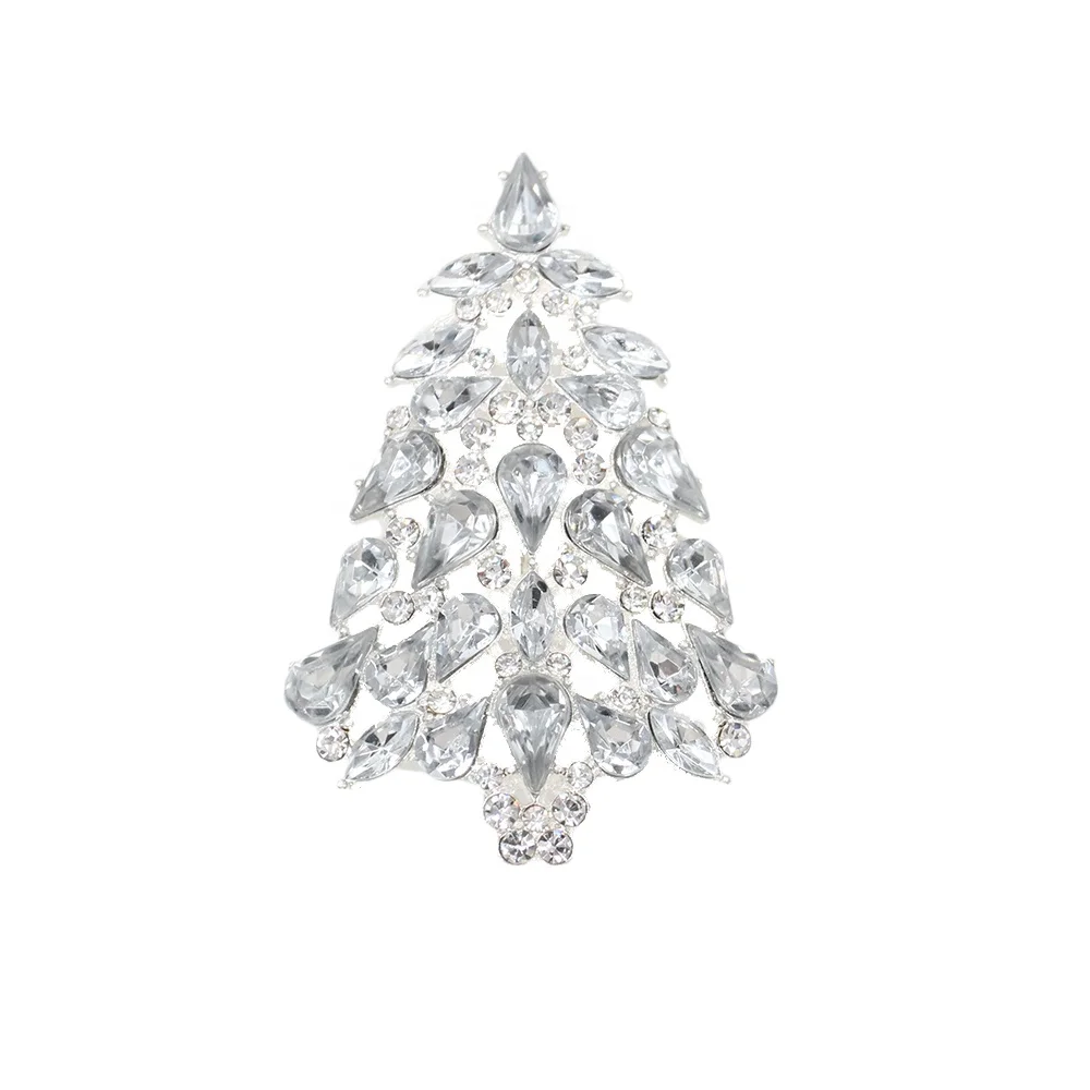 Clear Crystal Christmas Tree Brooches Rhinestone Christmas Holiday Brooch Pin For Gift