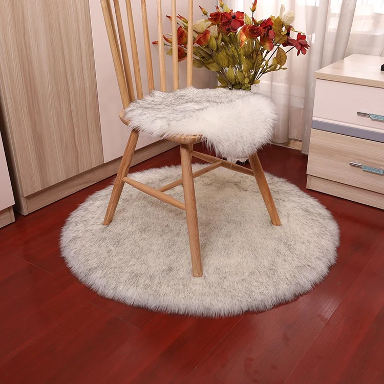 Cheersee round grey fluffy fur square bar dinning chair and office sitting stool cushions with ties