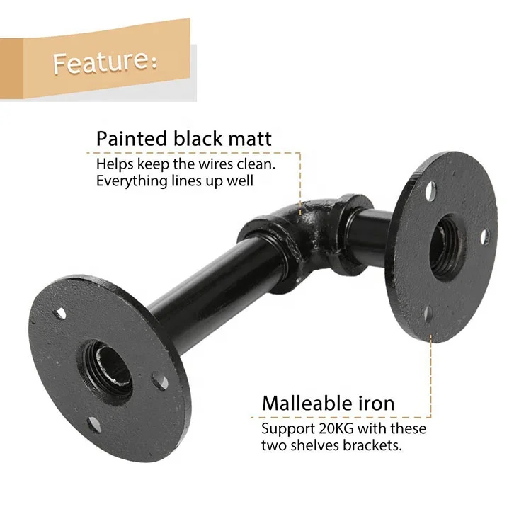 Industrial Black Iron Wall Mounted Pipe Shelf Brackets