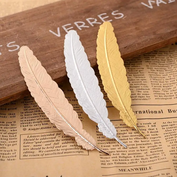 Custom new Creative Gifts Copper Book Marks Metal Feather 3d Bookmark