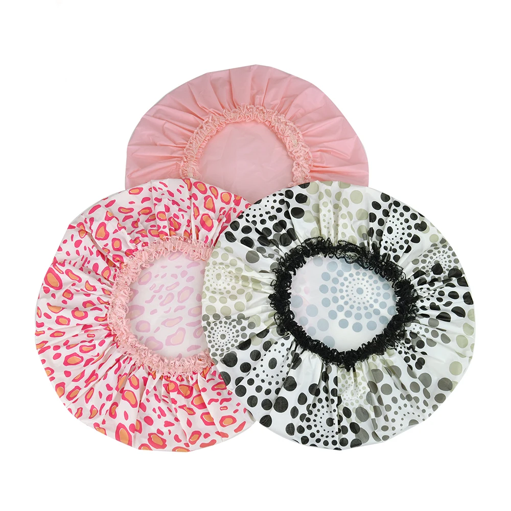 Женская кружевная душевая шапочка Леопардовый принт водонепроницаемая с принтом в горошек пластиковая для ванной
